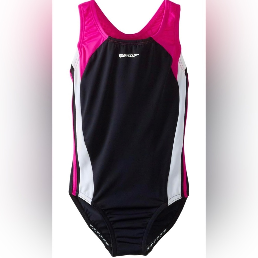 Speedo Big Girl's Swimsuit One Piece Infinity Splice Thick‎ Strap, Blush Size 7